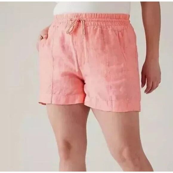 ATHLETA Retreat Linen Shorts Women's Sz 18 NWT Sun Down Peach‎ Pull-on $69 - Picture 1 of 10